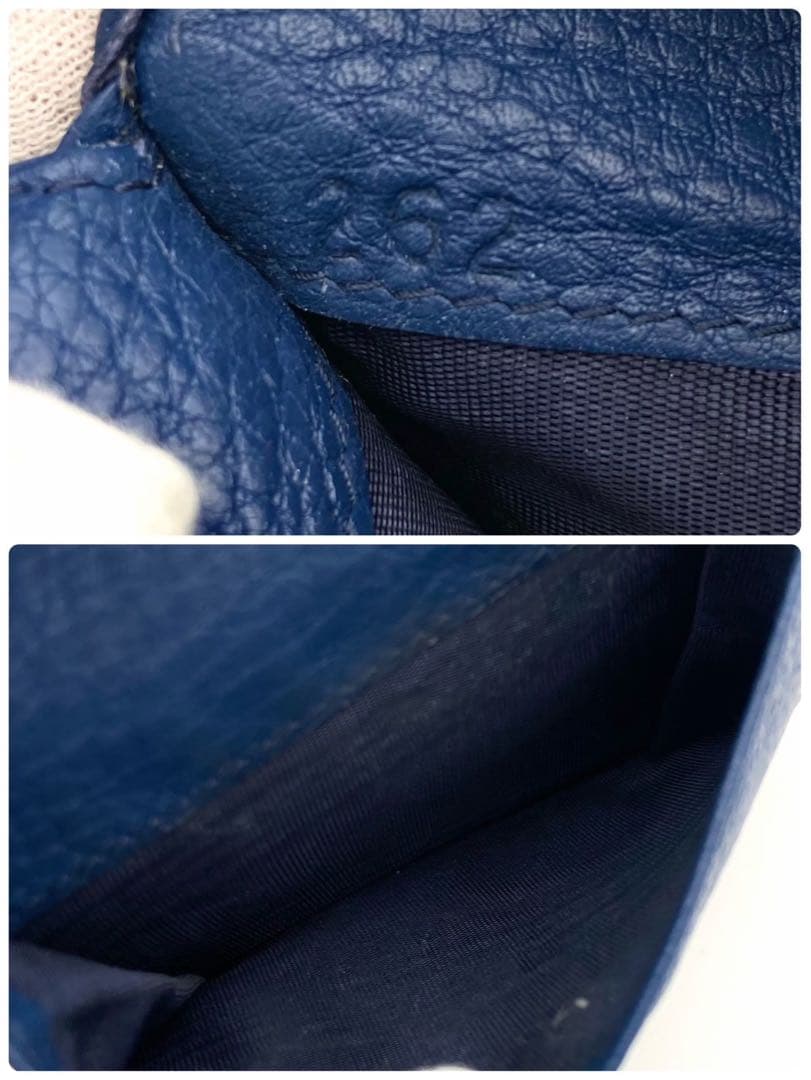 極美品● ミュウミュウ 折り財布 三つ折り ロゴ 金具 ブルー レザー