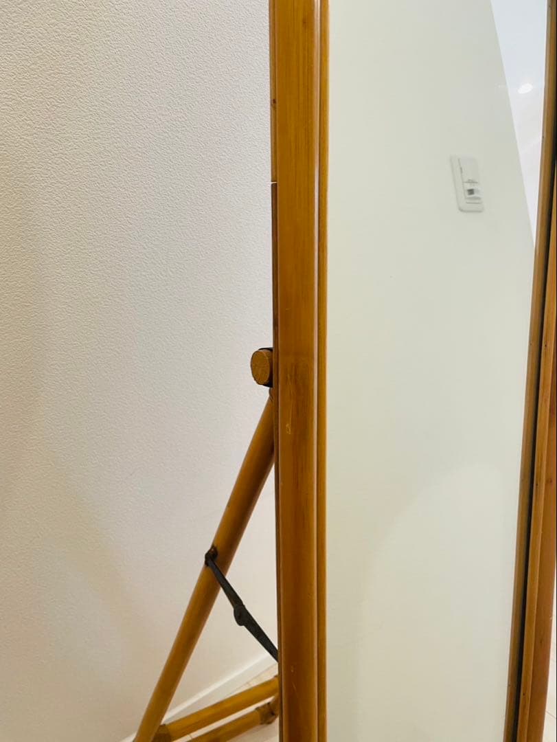 昭和レトロ エスニック ラタン スタンドミラー 立て掛け鏡 姿見 等身鏡