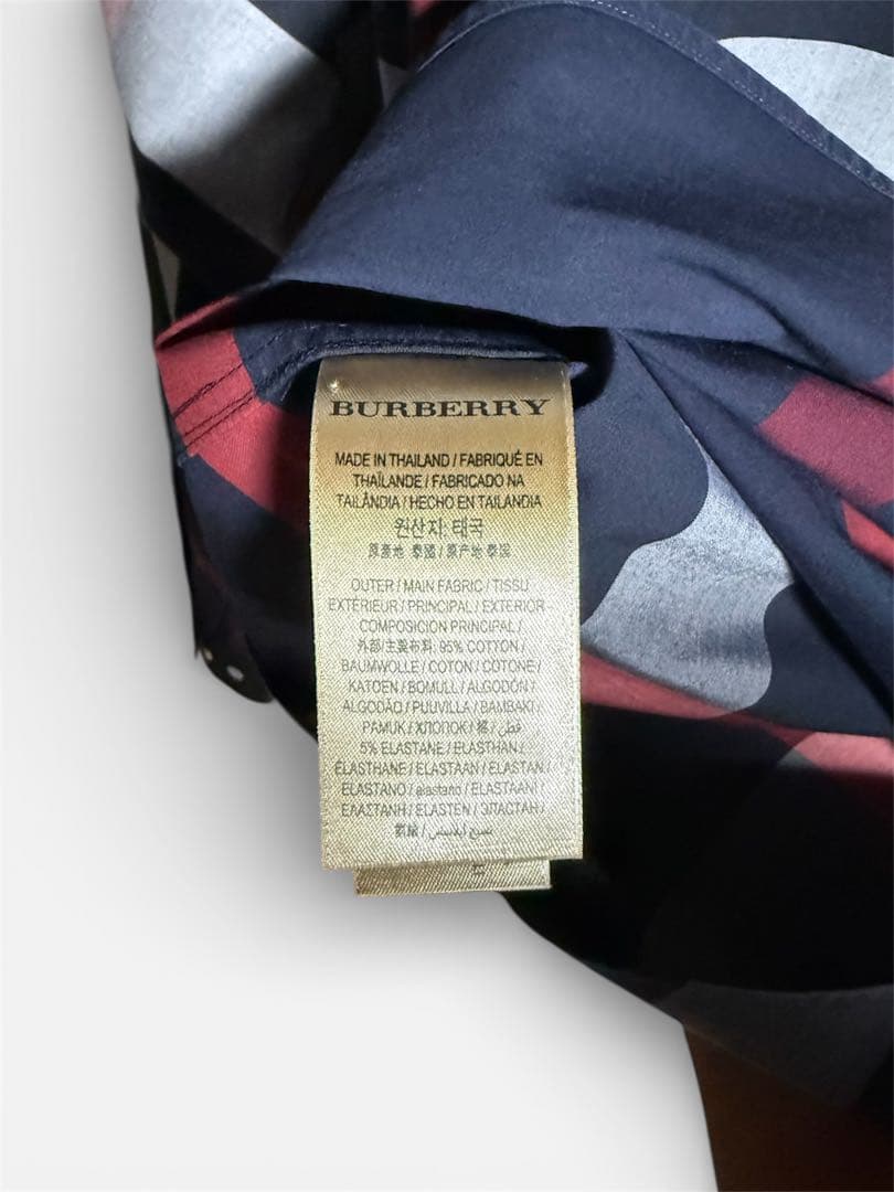 値引中 BURBERRY チェックコットンシャツ ネイビーXL