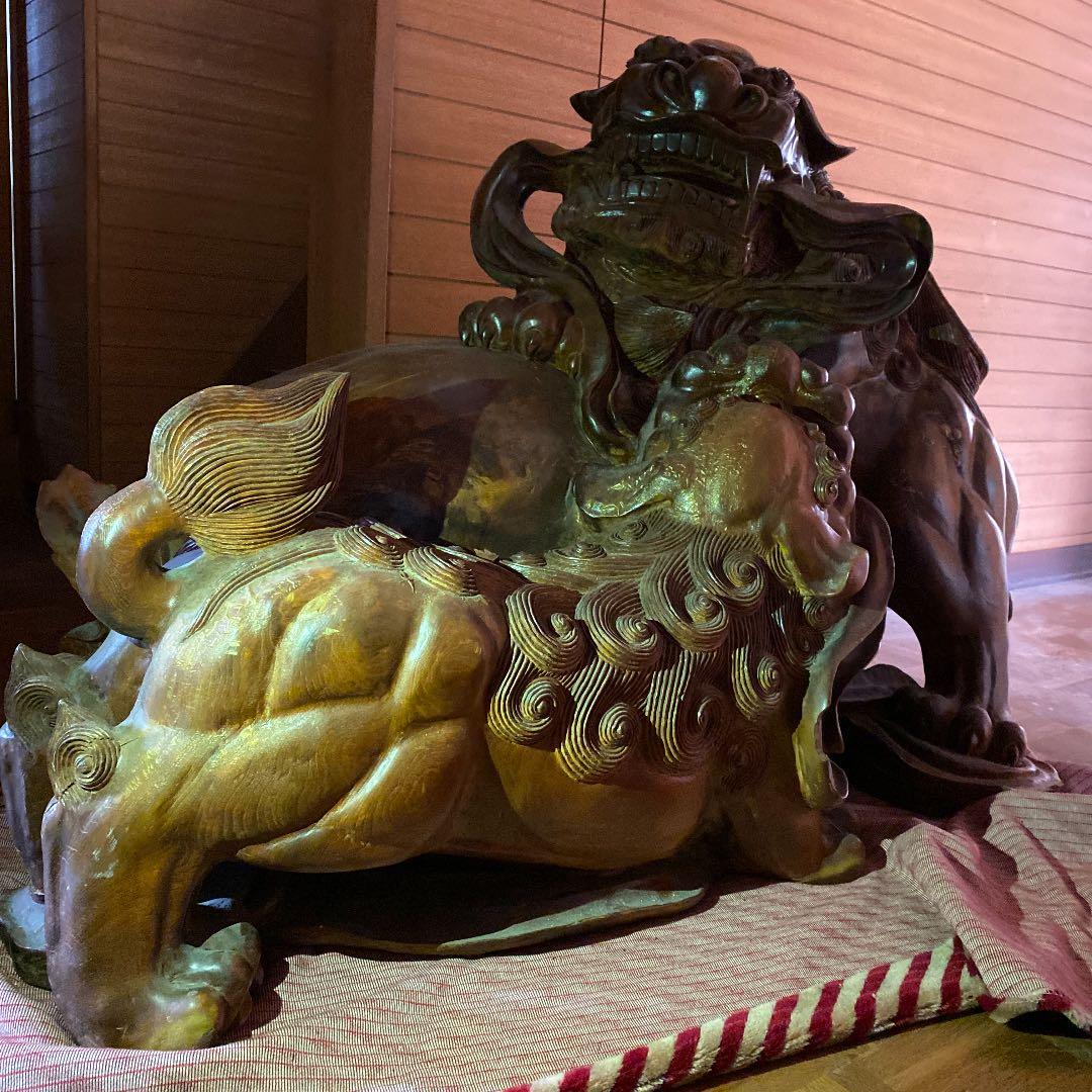 玉杢の特大獅子一刀彫り　名作珍品
