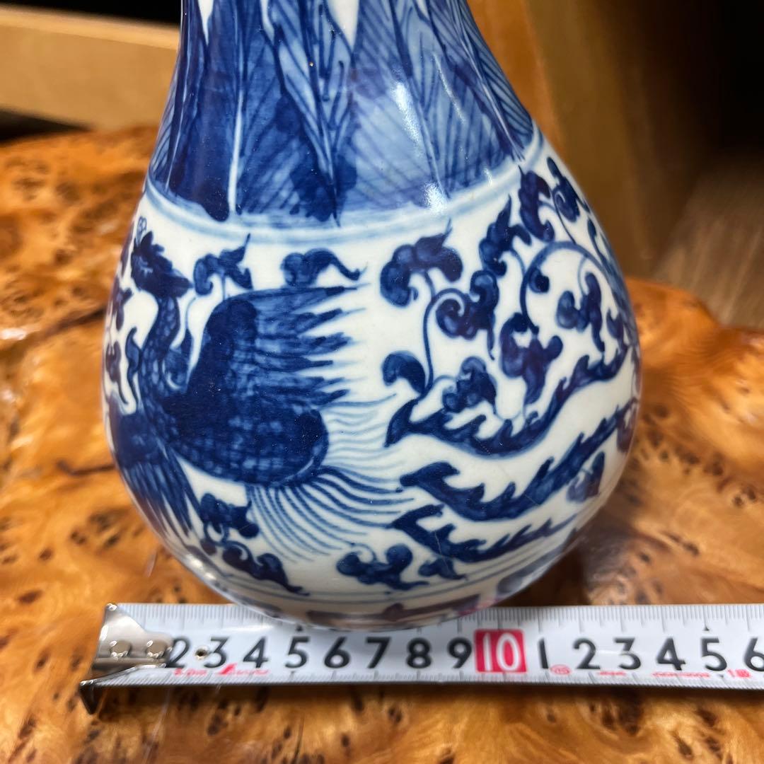 中国古美術　鳳凰　青と白が美しい陶器　大清康熙年製　花瓶 床の間などに♪ 壺