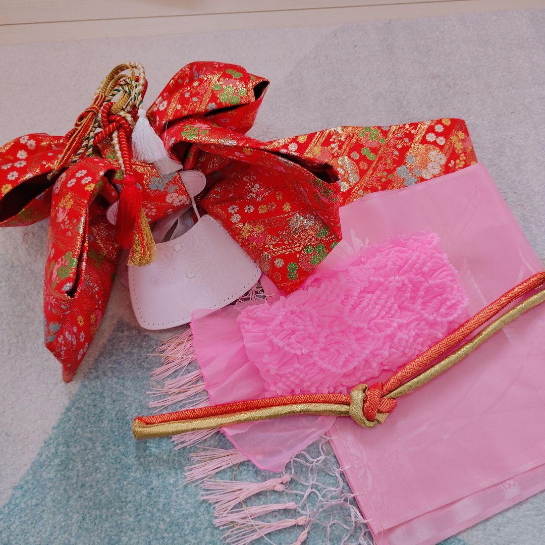 七五三 6歳 7歳 着物 作り帯 バッグ 草履 小物セット ピンク 水色系