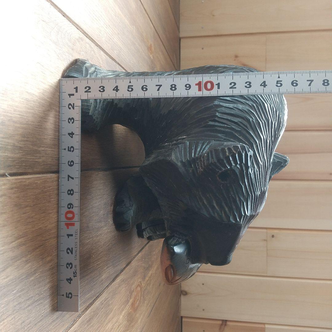 鮭を咥えた親子熊 木彫り