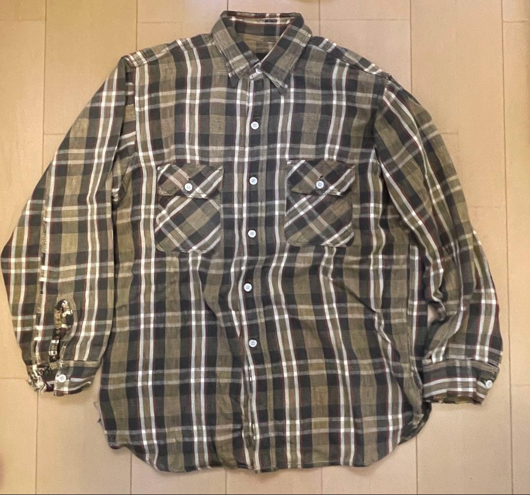 59s 60s ヴィンテージ ヘビーネルシャツ マチ付き 古着