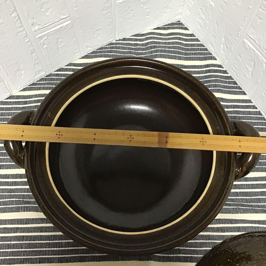 長谷園　伊賀物　伊賀焼　陶器製 丸型 土鍋 茶色