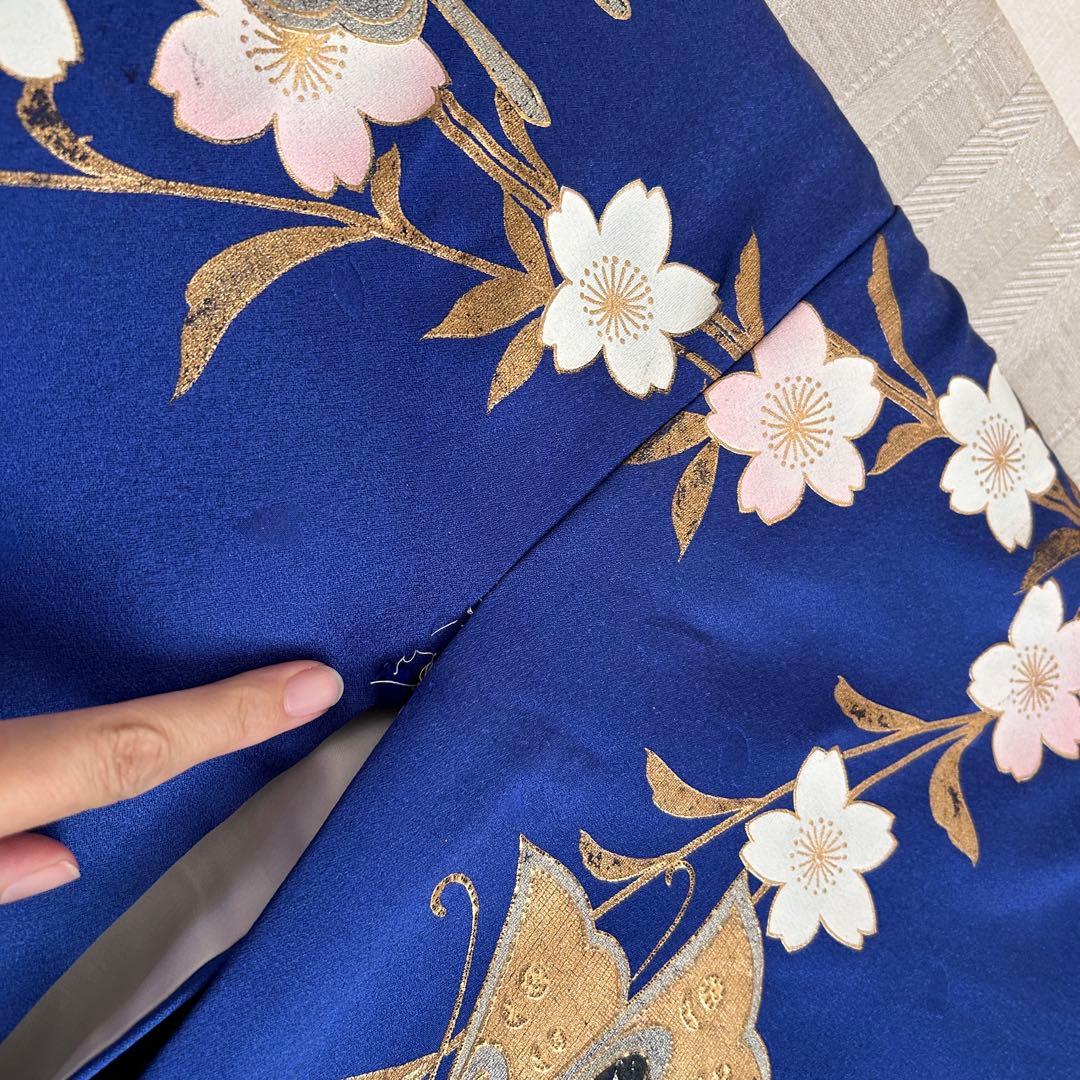 成人式　振袖　着物　正絹　青　肩身丈169㎝