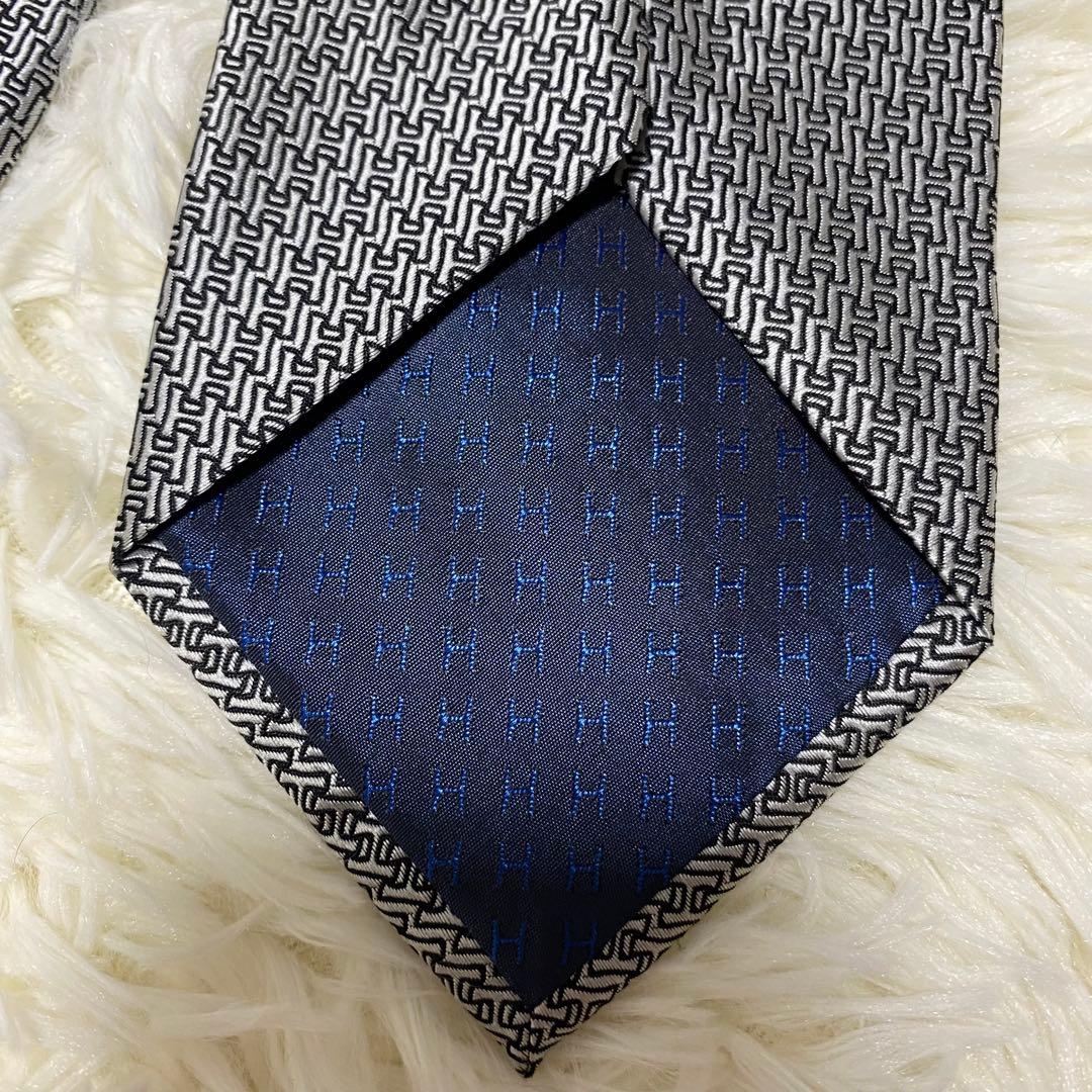 HERMES エルメス ネクタイ H柄 シルバー系 ファソネ 結婚式　成人式