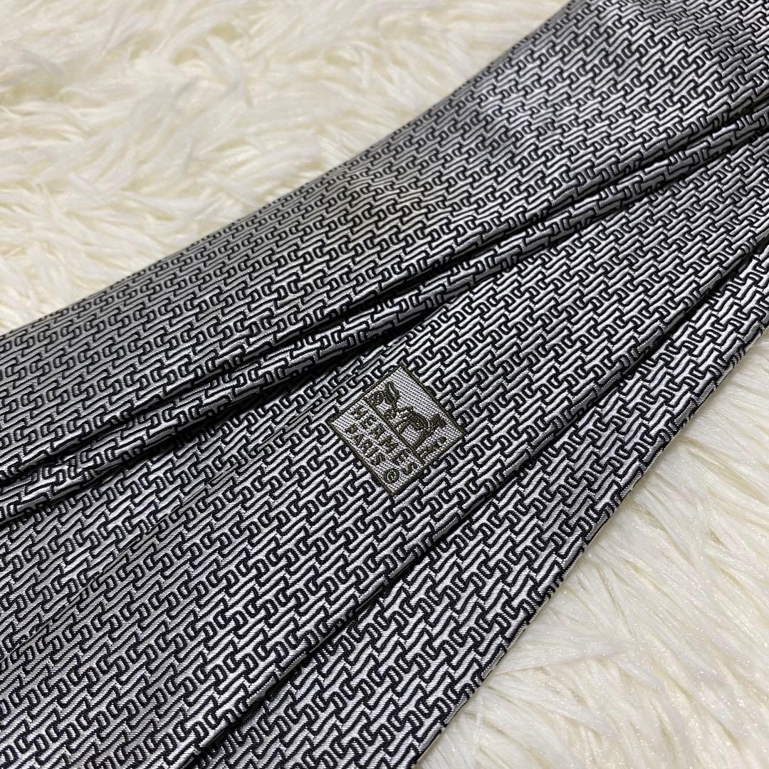 HERMES エルメス ネクタイ H柄 シルバー系 ファソネ 結婚式　成人式