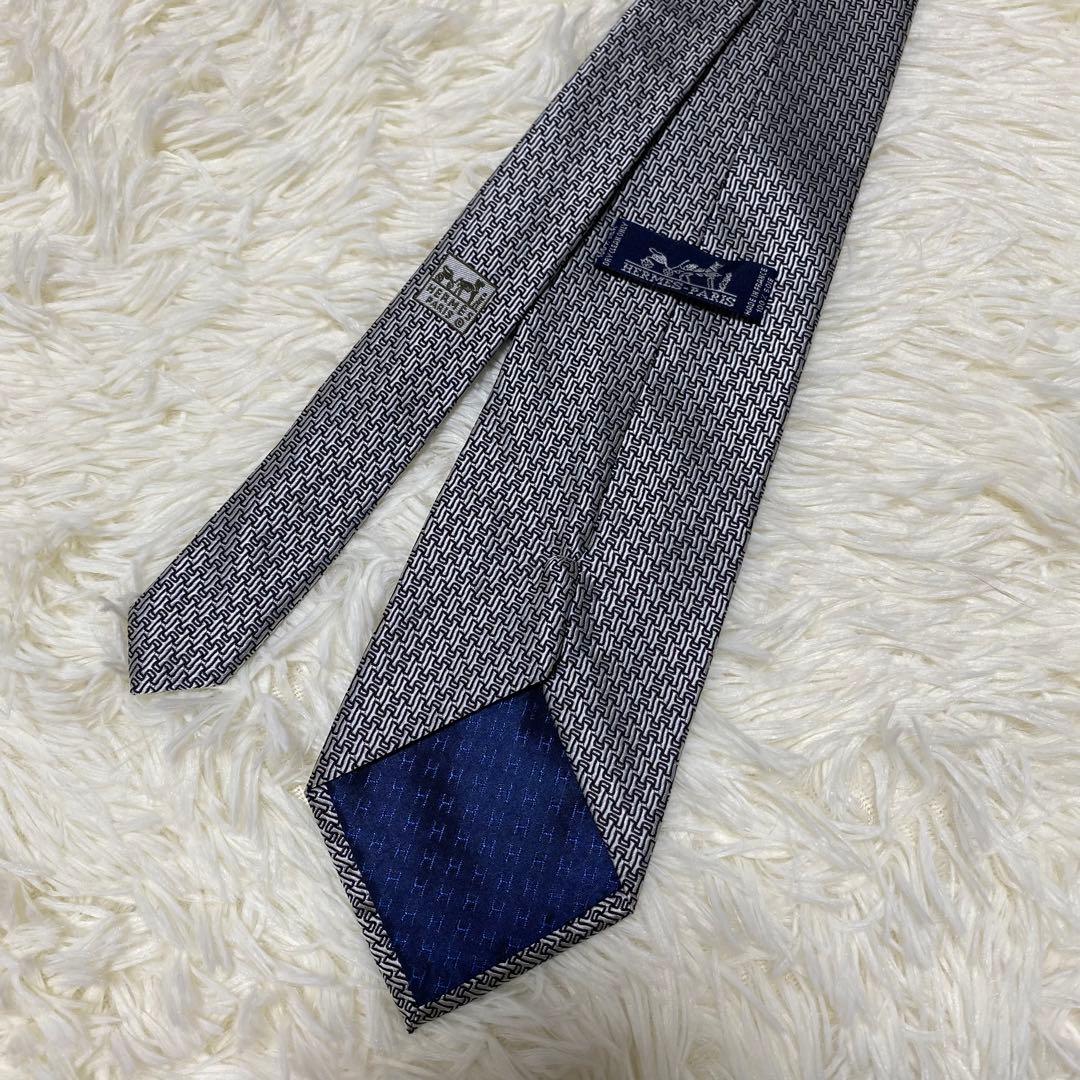 HERMES エルメス ネクタイ H柄 シルバー系 ファソネ 結婚式　成人式