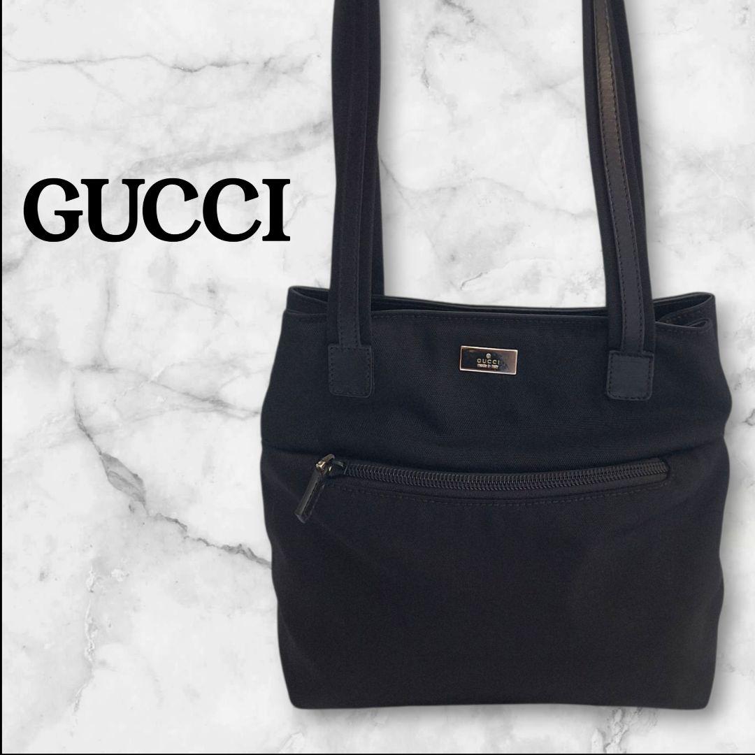 【美品】GUCCI レザー ナイロン ミニトートバッグ ブラック イタリア製