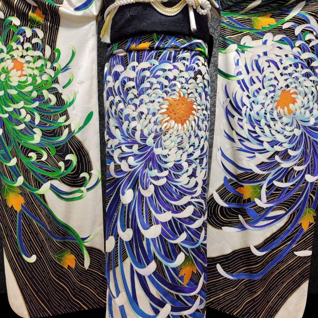 振袖フルセット(7点)・成人式・大輪花模様・金彩加工・金駒刺繍・正絹・逸品