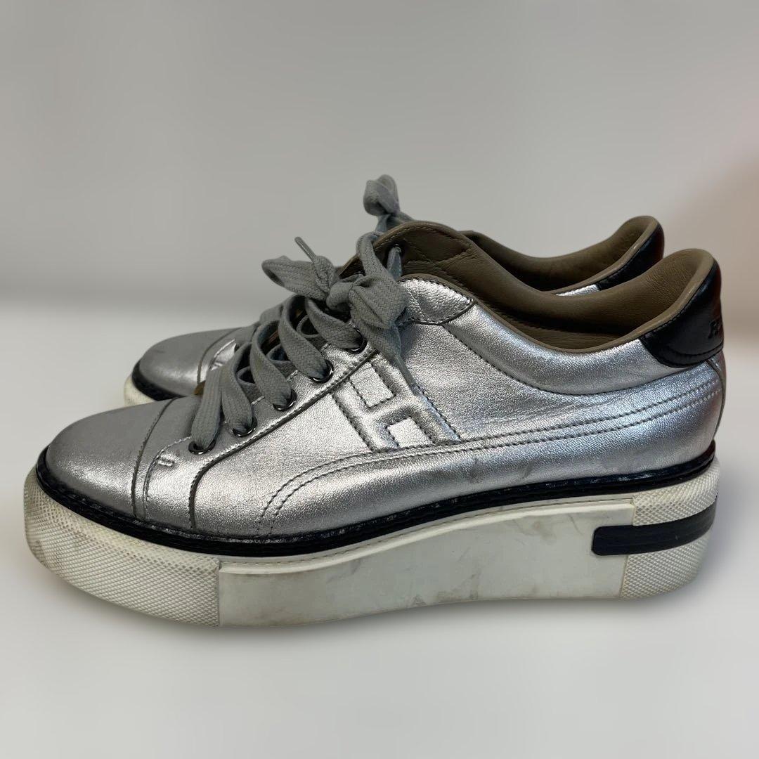 HERMES シルバー スニーカー 37