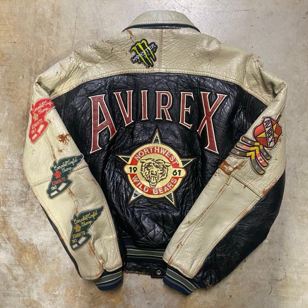 70's 80s avirex leather varsity jacket短丈