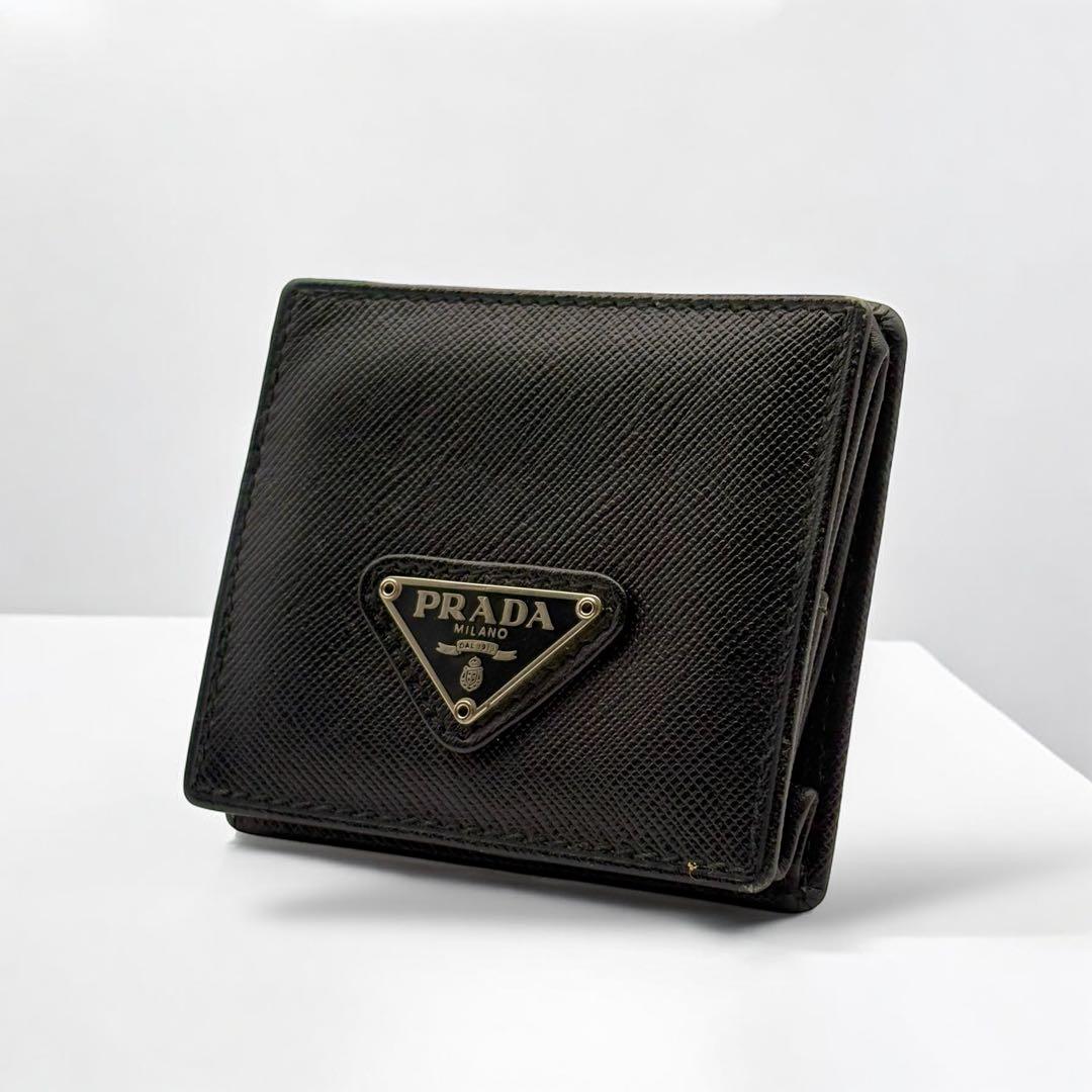 美品✨PRADA プラダ ケース サフィアーノレザー ブラック 三角ロゴ