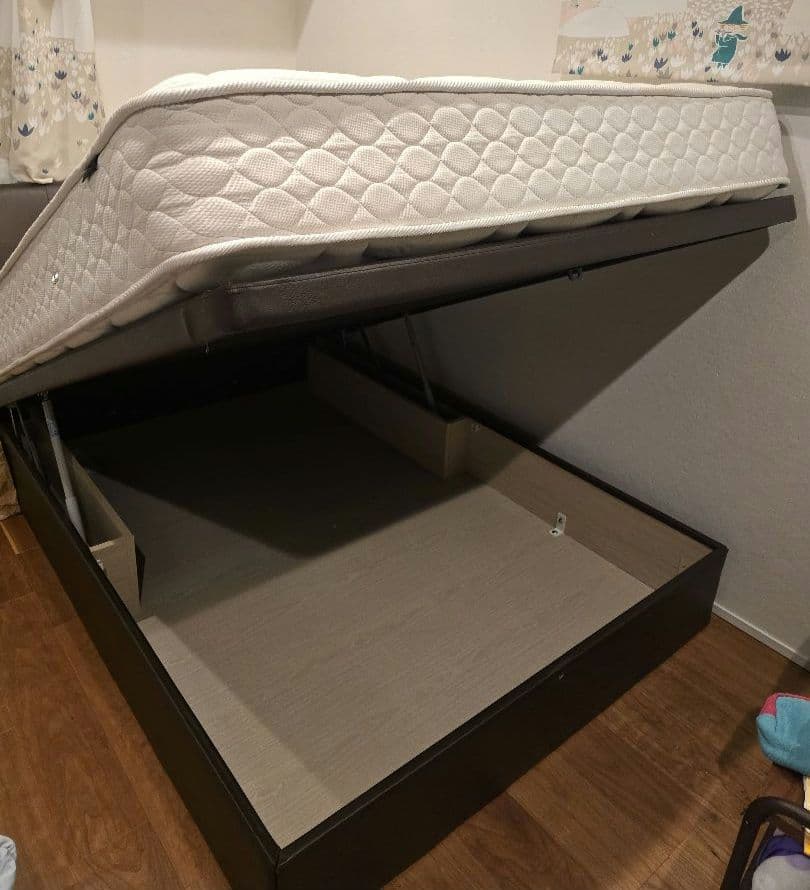 ドリームベッド 跳ね上げ式収納つきダブルベッド 革ヘッドボード 2/22まで