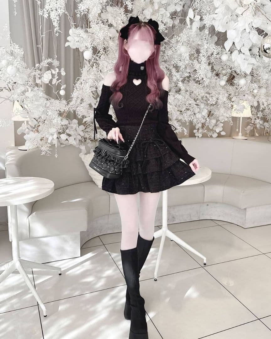 ミシェルマカロン　ハニーミュウ　ハートカット肩あきケーブルニット　フリーサイズ