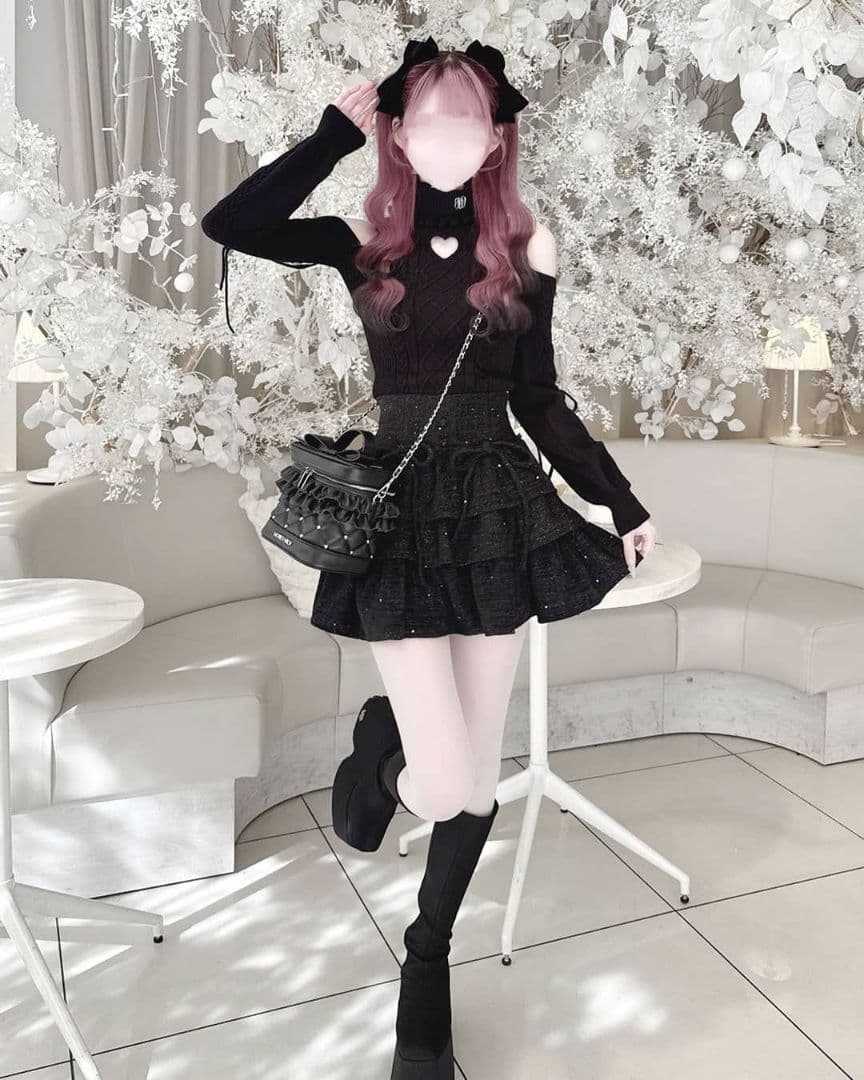 ミシェルマカロン　ハニーミュウ　ハートカット肩あきケーブルニット　フリーサイズ