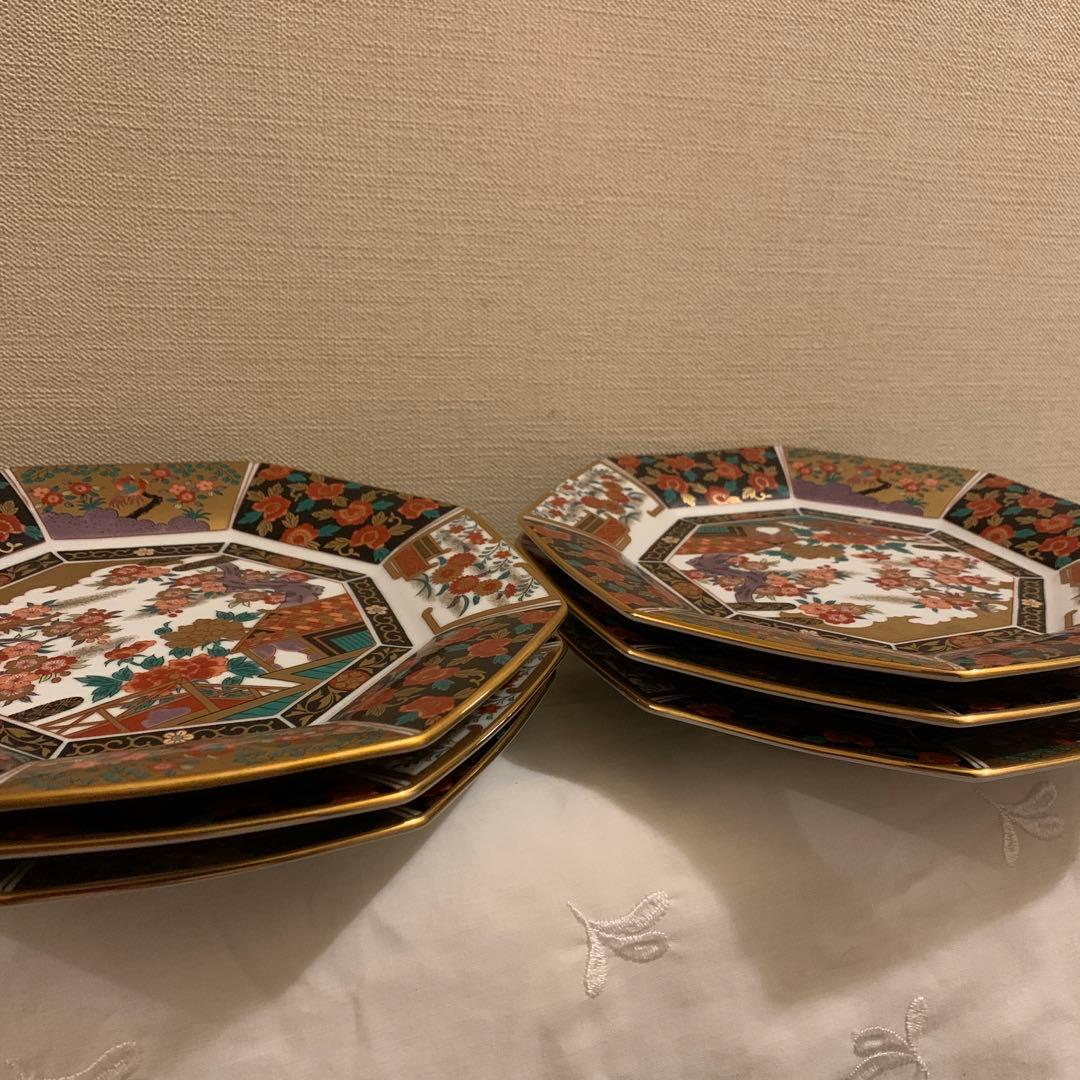 有田焼 青藍窯 古伊万里紋 金蘭手 金彩 八角皿 6枚揃
