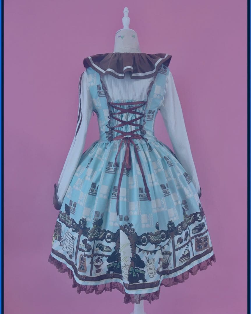 海外 ロリータ チョコミント ブラウス スカート ゴスロリ ジャンパースカート