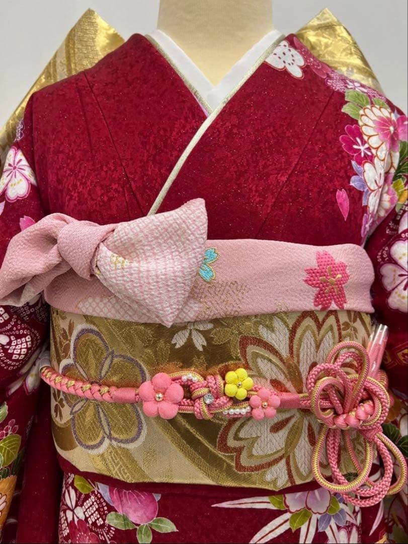 振り袖　フルセット　長襦袢付　ブランド　金彩加工　刺繍入り　銀通　成人式　735