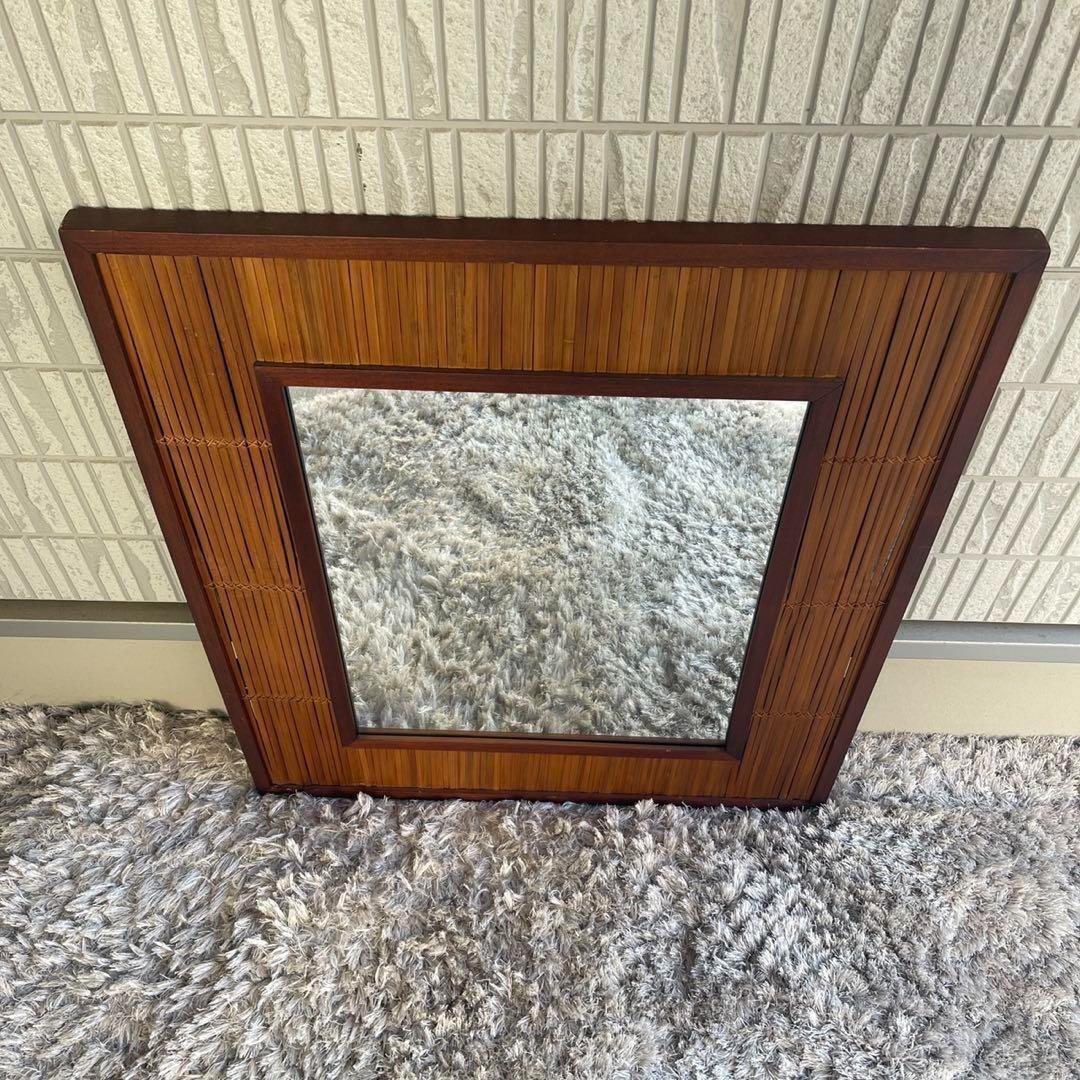 竹製　インテリア　バンブー　鏡　壁掛け　立て掛け　昭和レトロ　　アジアンテイスト