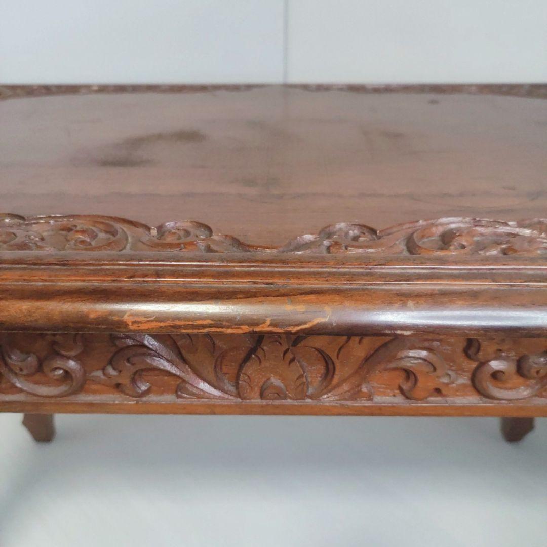 【美品】アンティーク調 猫脚彫刻 木製テーブル ダークブラウン 長方形