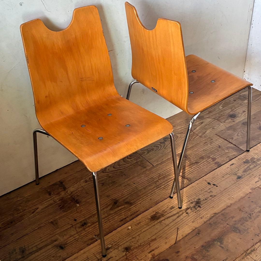 2脚セット ヴィンテージ プライウッド スタッキングチェア