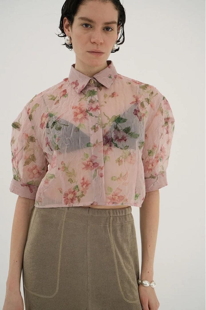 トップス CLANE SHEER FLOWER SHORT SLEEVE SHIRTS