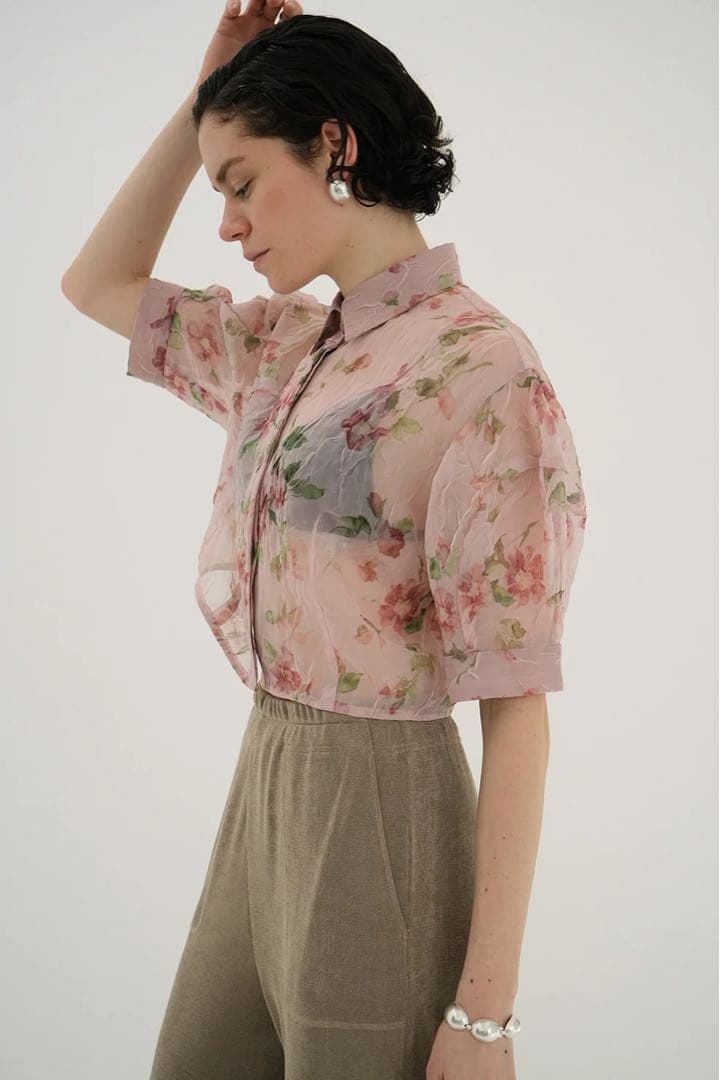 トップス CLANE SHEER FLOWER SHORT SLEEVE SHIRTS