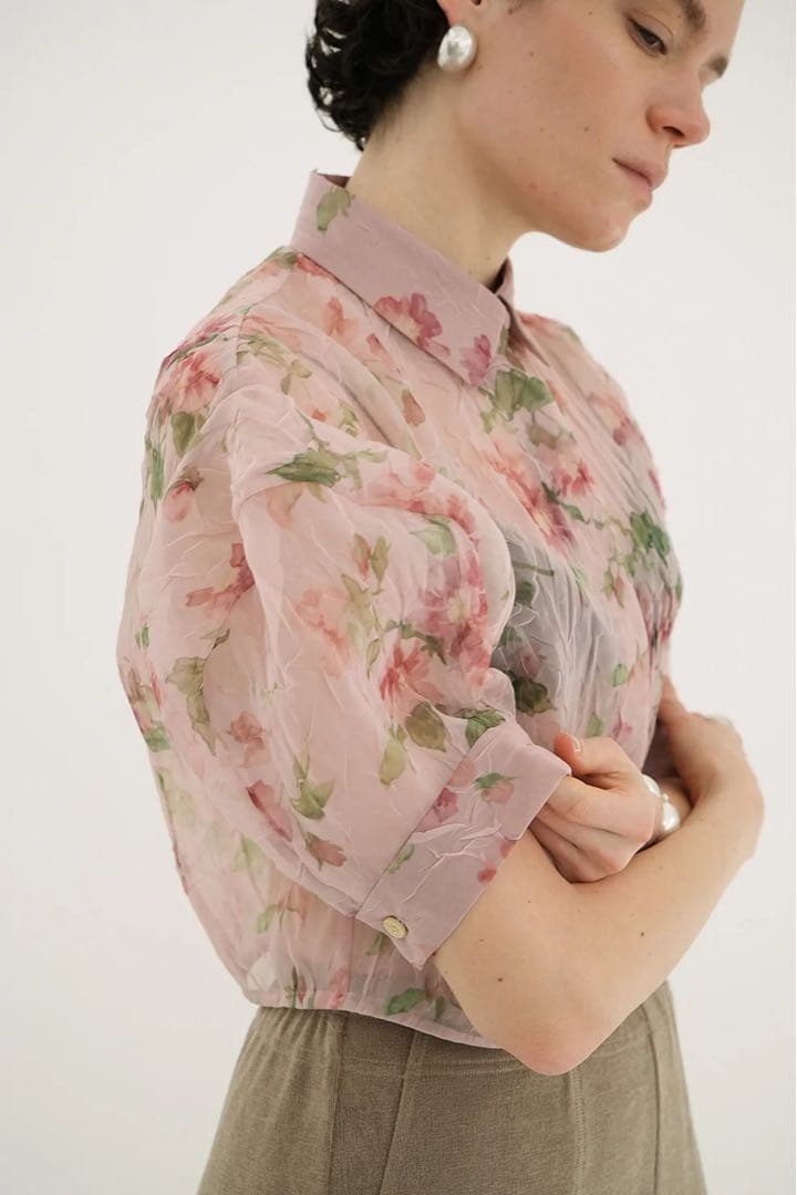 トップス CLANE SHEER FLOWER SHORT SLEEVE SHIRTS
