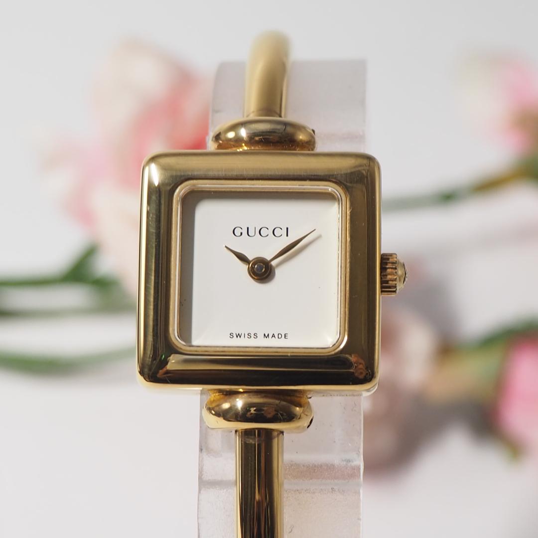 美品 グッチ GUCCI 1900 スクエア バングルウォッチ 腕時計 H517