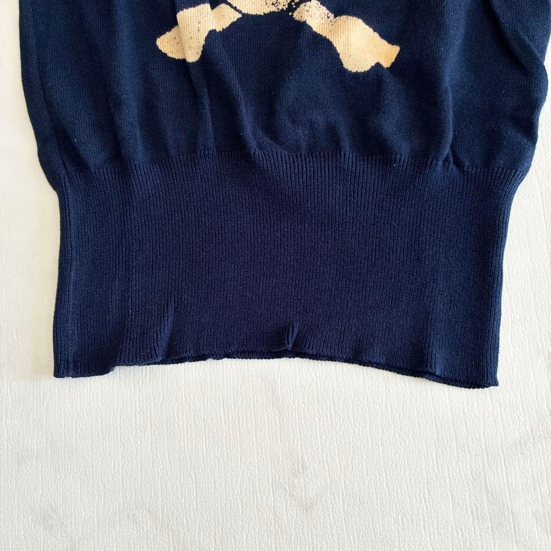 【希少】ヴィヴィアンウエストウッド スカル×オーブ刺繍 ボーダー袖 ニット 紺