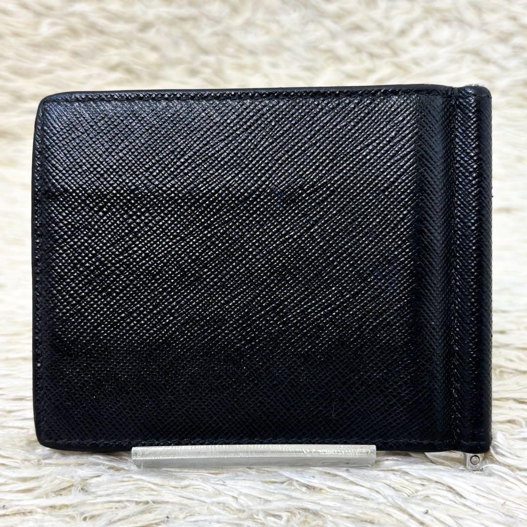 IC内蔵【良品】プラダ マネークリップ メタルロゴ サフィアーノ ブラック 黒