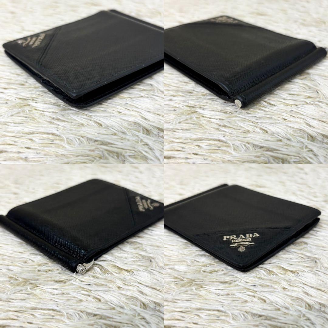 IC内蔵【良品】プラダ マネークリップ メタルロゴ サフィアーノ ブラック 黒