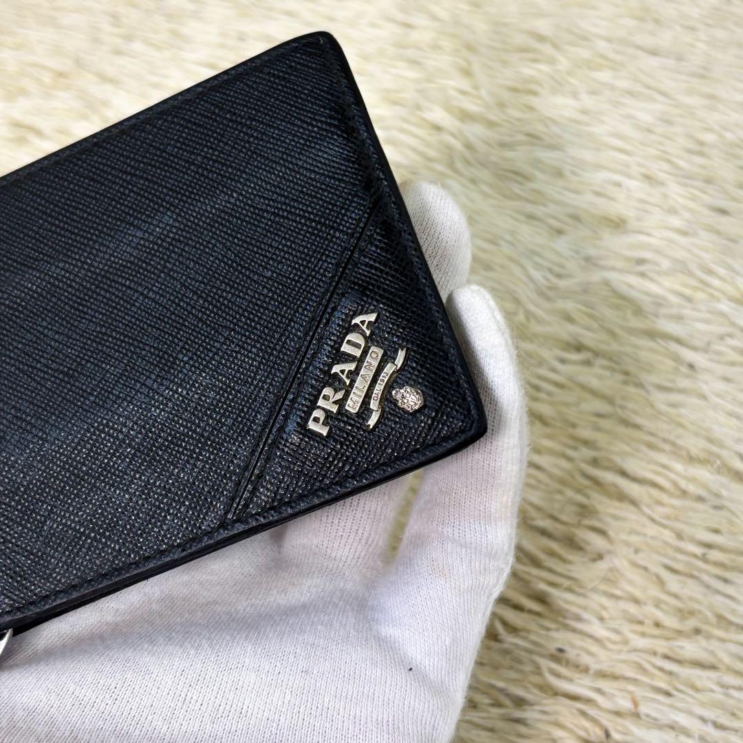 IC内蔵【良品】プラダ マネークリップ メタルロゴ サフィアーノ ブラック 黒