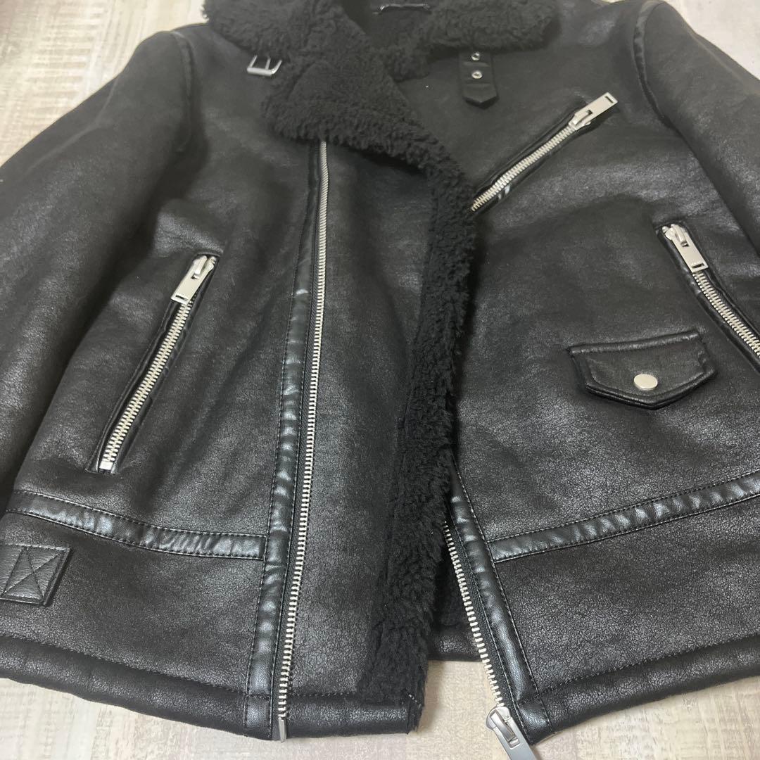 【極美品】ZARA B-3 フェイクレザー ムートン ダブルライダースジャケット