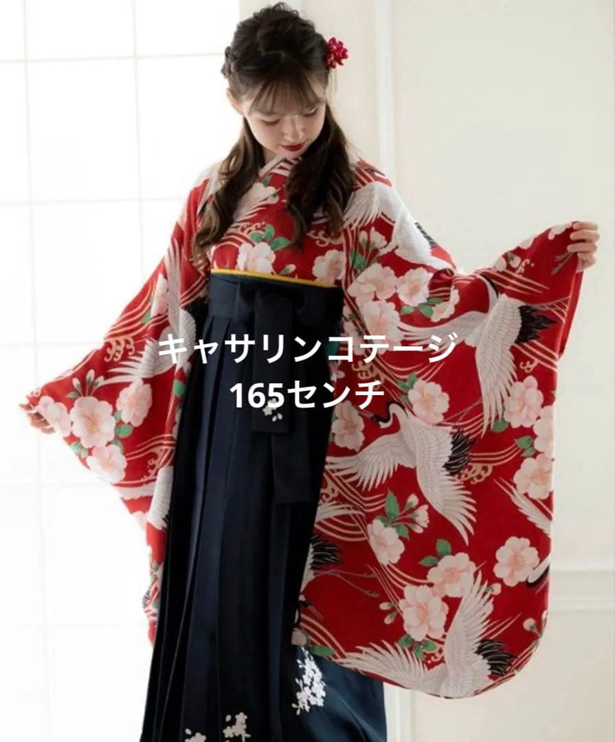 キャサリンコテージ　袴セット　鶴と桜柄　165 小学生　大学生