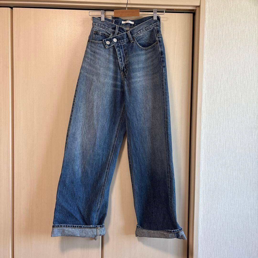 MOUSSY CROSS WAIST WIDE ストレート デニムパンツ