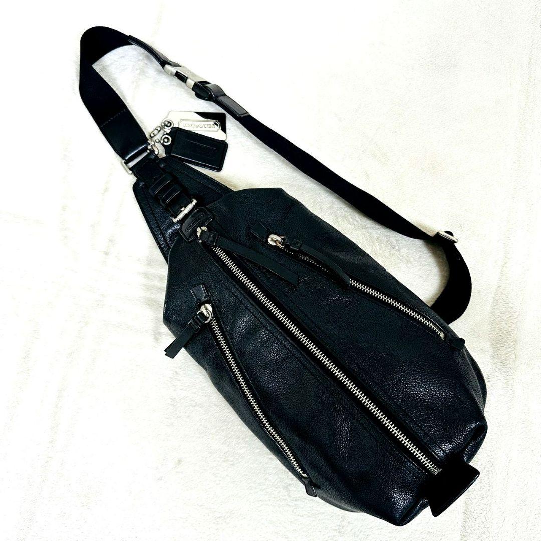 コーチ ボディバッグ トンプソン スリングバッグ ショルダーバッグ レザー 黒