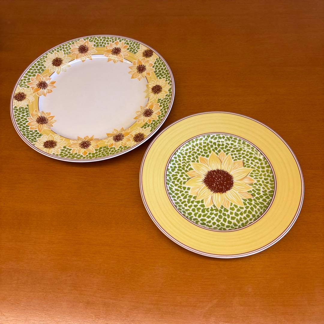ひまわり柄 陶磁器皿大中セット