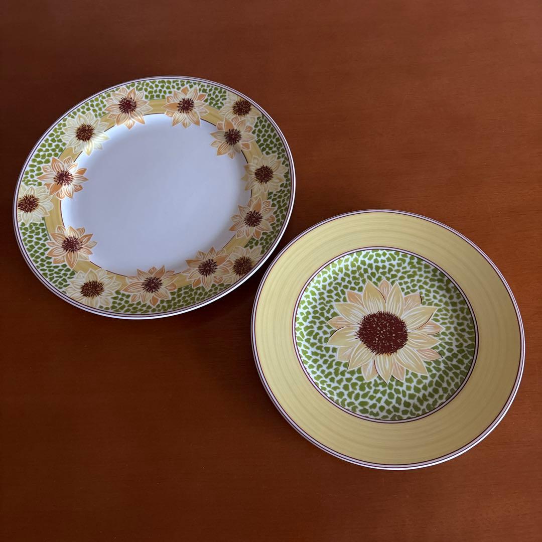 ひまわり柄 陶磁器皿大中セット