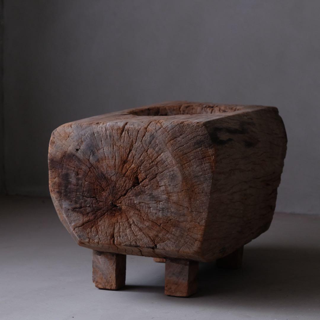 古い木鉢　木皿 臼 こね鉢 プランター オブジェ プリミティブ アンティーク