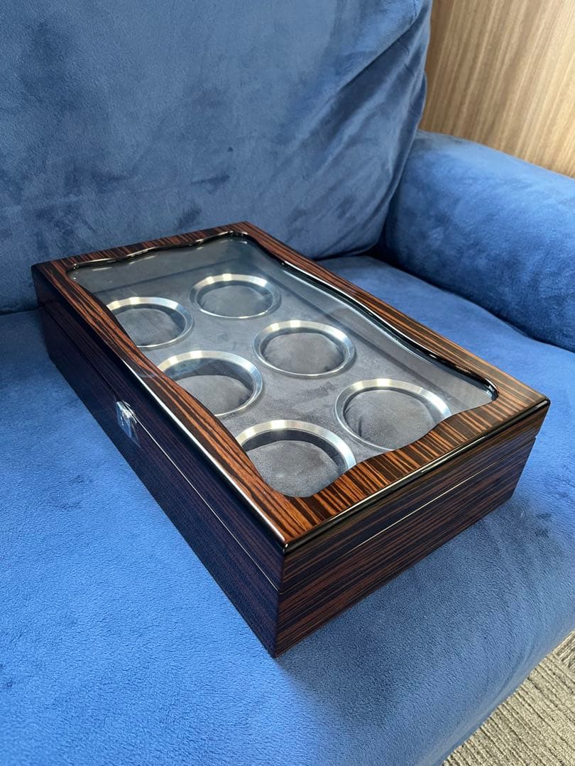 エスプリマ腕時計収納ケース6個用　鍵付き　木　コクタン　高級コレクション