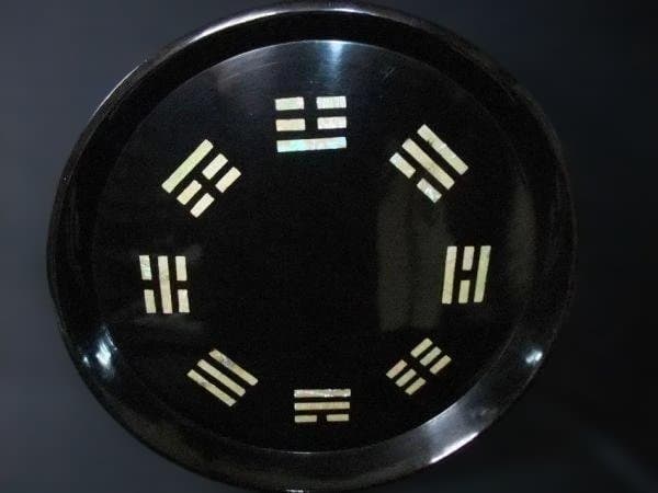 古い 八卦盆 裏千家 青貝 螺鈿 八卦象嵌 39㎝ 本漆器天然木 時代物骨董