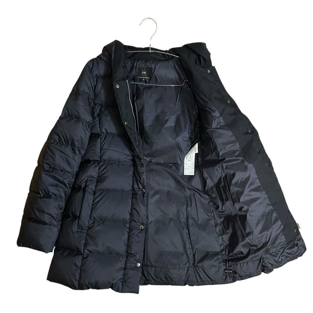 【超美品】23区　洗える/撥水加工　シレータフタ ミドル丈 ダウンコートネイビー