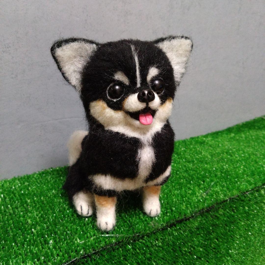 羊毛フェルト　チワワ　ブラックタン　ハンドメイド　犬