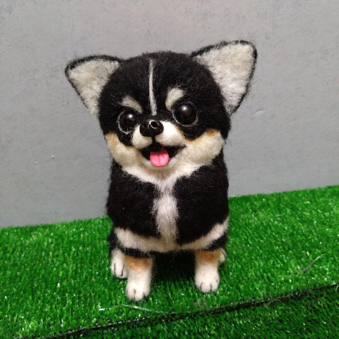 羊毛フェルト　チワワ　ブラックタン　ハンドメイド　犬