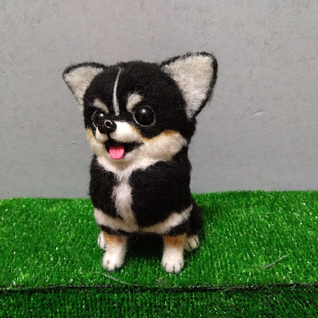 羊毛フェルト　チワワ　ブラックタン　ハンドメイド　犬