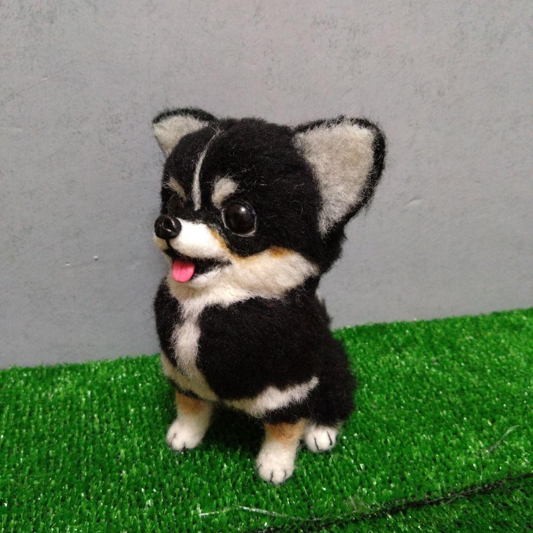 羊毛フェルト　チワワ　ブラックタン　ハンドメイド　犬
