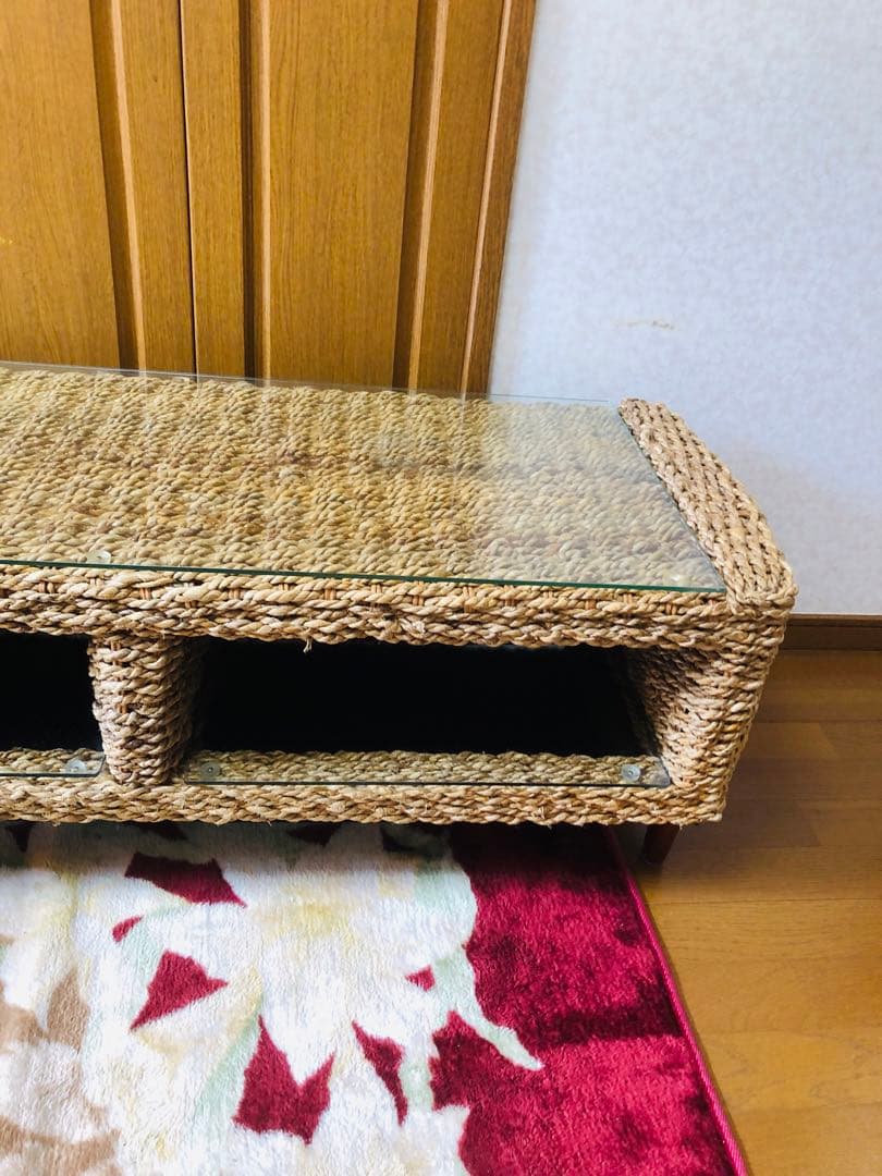 アジアン家具　バリ　ラタン製オープンシェルフローテーブル